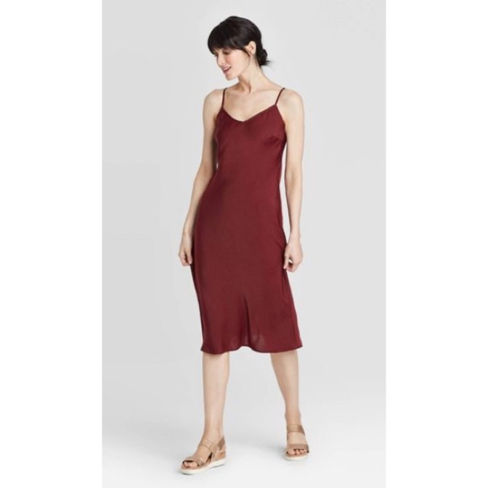 A New Day Satin Slip Dress - Wine